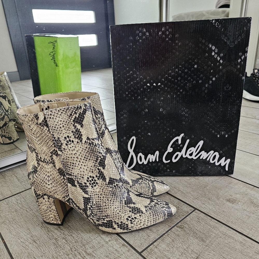 Sam Edelman Snake Print Heeled Boots